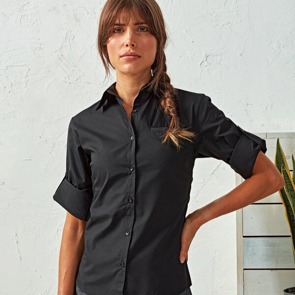 Women's roll sleeve poplin blouse Thumbnail