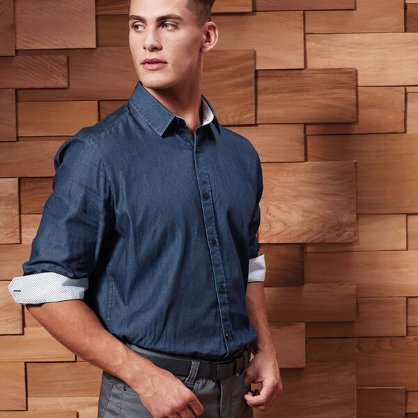 Denim pindot long sleeve shirt Thumbnail