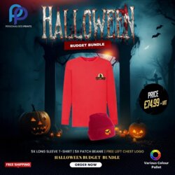 Halloween Bundle of 10X T-Shirt & Patch Beanie + Front Printed Thumbnail
