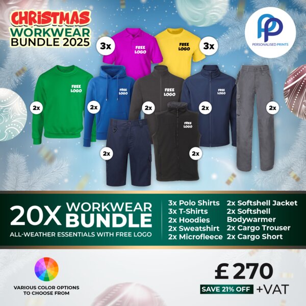 20X Christmas All Weather Essentials Workwear Bundle + Free Left Chest Print Thumbnail